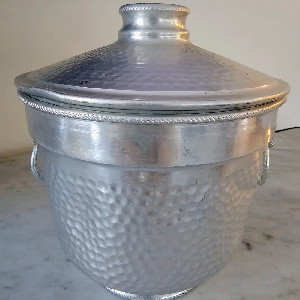 Hammered Silver Ice Bucket Bar Vintage Metal Italy